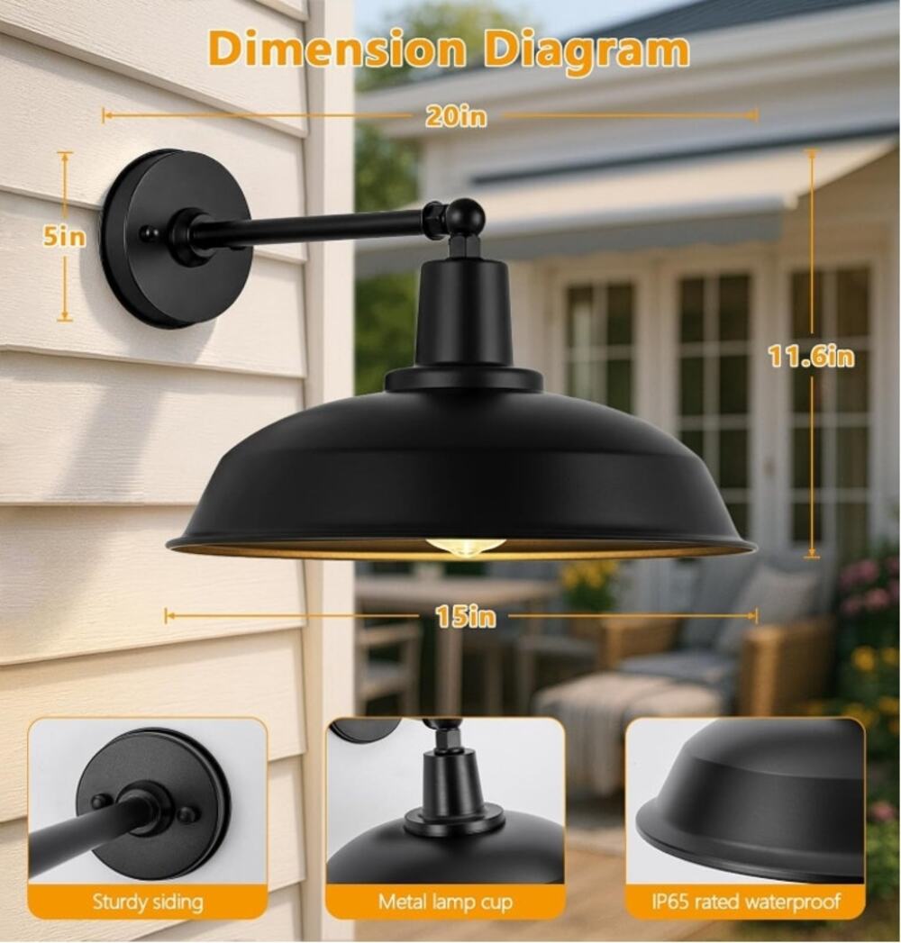 Evkcevla 15" Outdoor Gooseneck Barn Light Black Farmhouse Wall Sconce E26